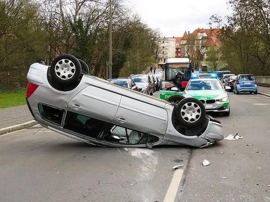 Flipped car