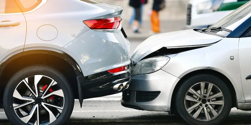 Atlanta Car Accident Lawyer A silver car has rear-ended another silver car and is in need of a car accident lawyer.