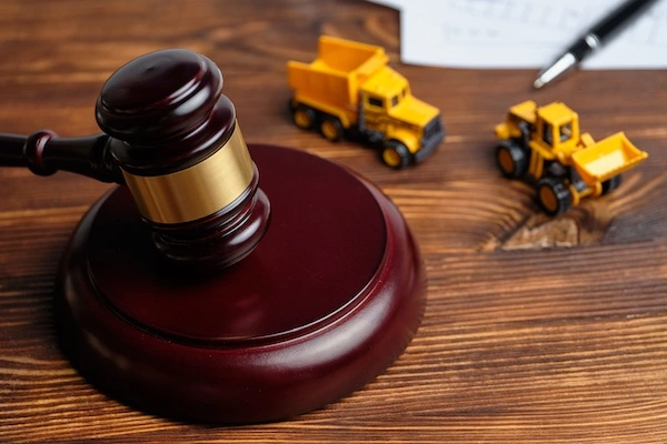 Fayetteville Truck Accident Lawyer A wooden gavel and two toy trucks represent a Fayetteville truck accident lawyer from Wade Law Office Injury Lawyer.